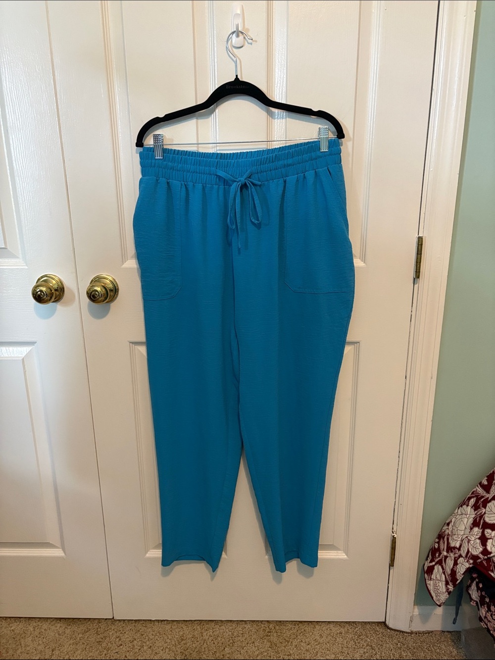 NY Collection Bright Turquoise Elastic Waist Pants